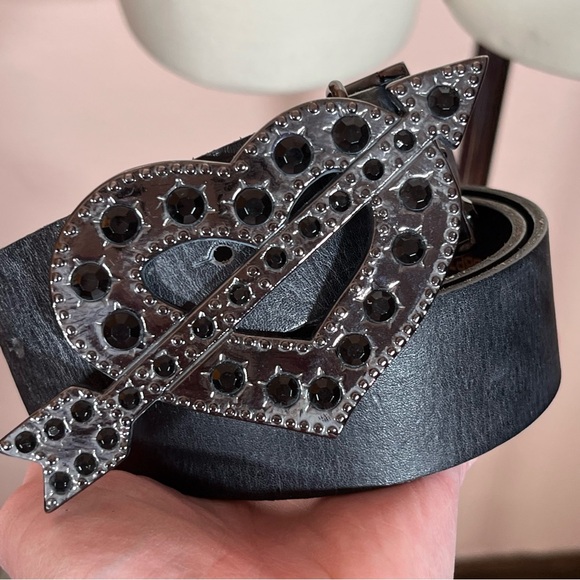 Betsey Johnson 1990 Y2K Vintage Black Leather Studded Goth Victorian Heart Belt - Picture 17 of 17